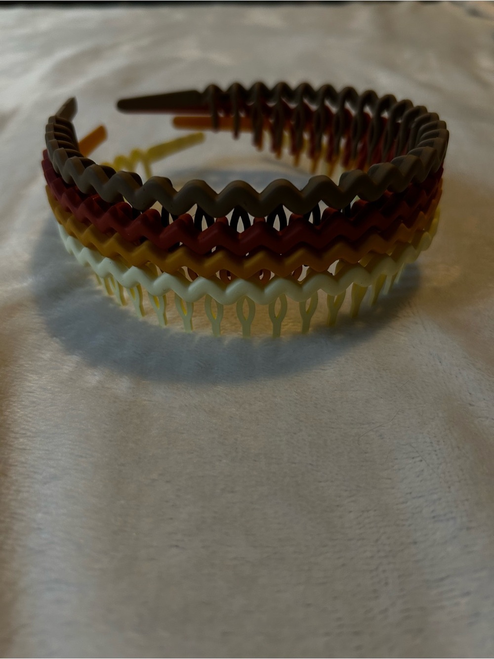 Warm Toned Multicolored Zigzag Plastic Headband Set - Women Accessories